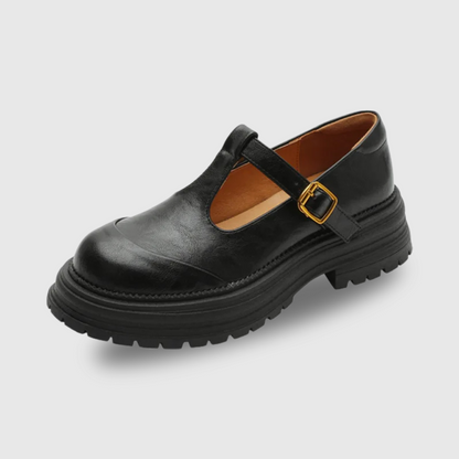 Leather T-Bar Platform Mary Jane Shoes – Round Toe Vintage Style