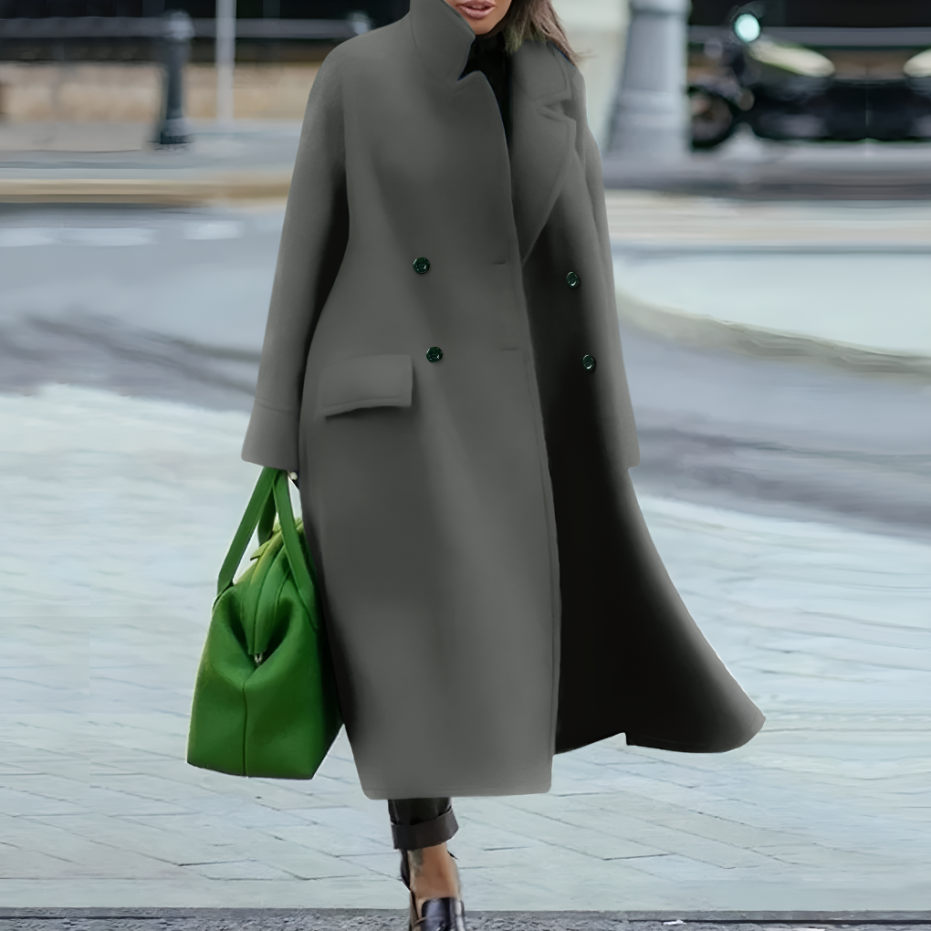 Double Breasted Longline Coat – Stand Collar Oversized Fit