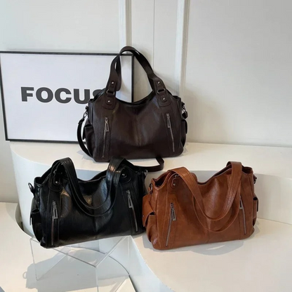 Vegan Leather Shoulder Bag – Large Multi-Pocket Crossbody Tote