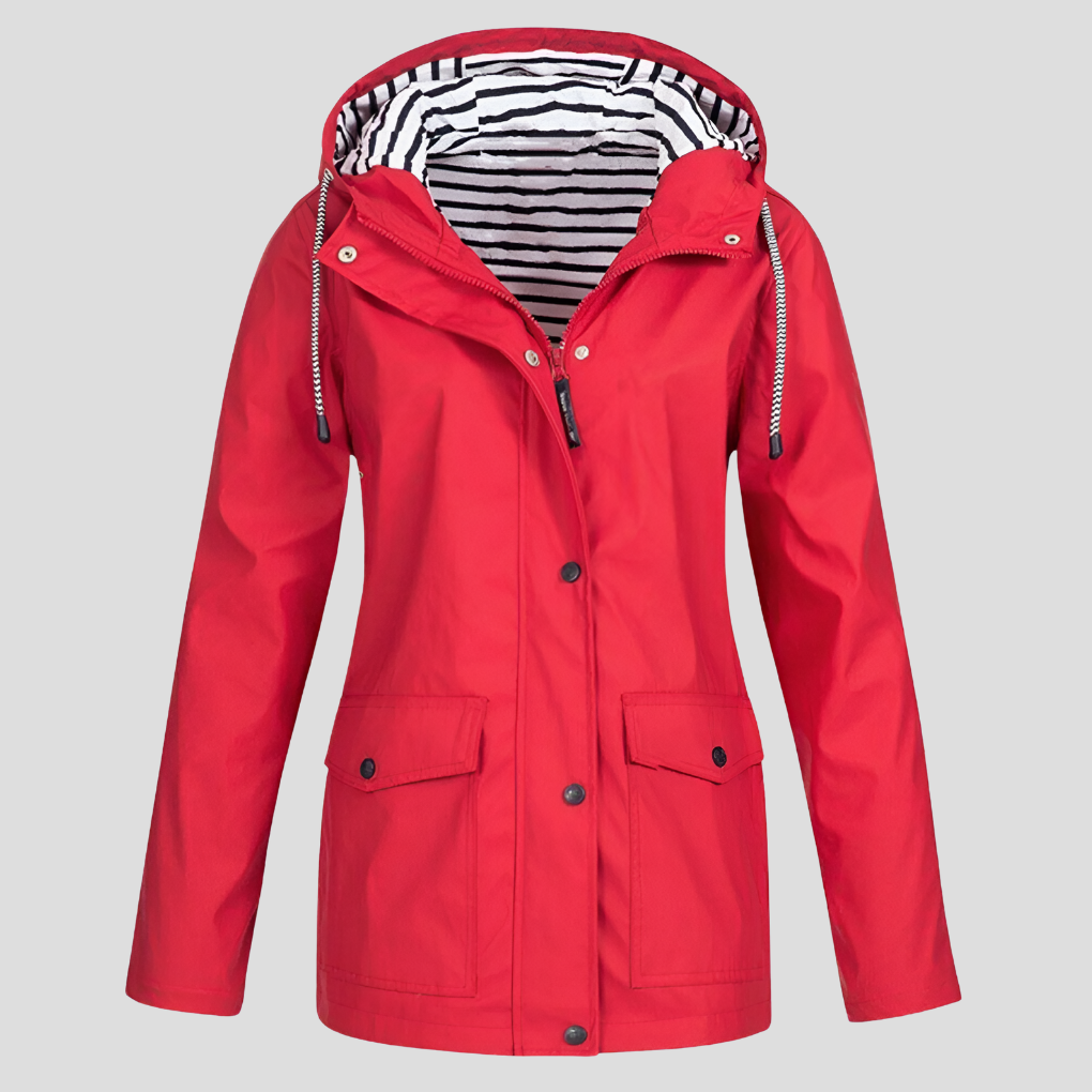 Women's Waterproof Rain Jacket with Hood – Windproof Polyester Outdoor Coat