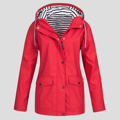 Women's Waterproof Rain Jacket with Hood – Windproof Polyester Outdoor Coat