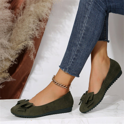 Suede Bow Ballet Flats – Women's Round Toe Slip-On Flats