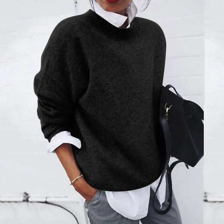 Oversized Crewneck Knit Sweater – Long Sleeve Pullover Casual Fit