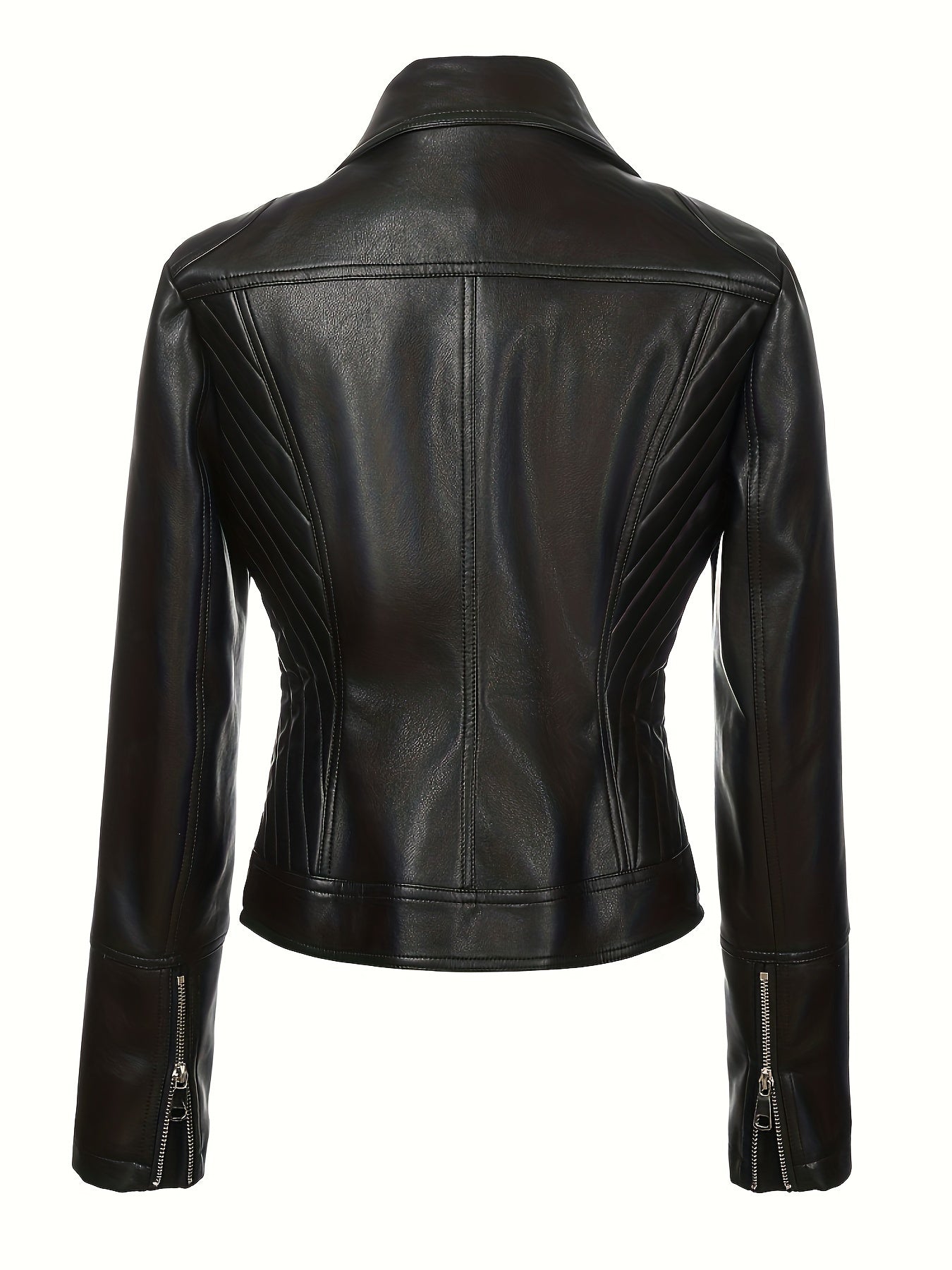 Faux Leather Moto Jacket – Asymmetric Zip Cropped Biker Jacket