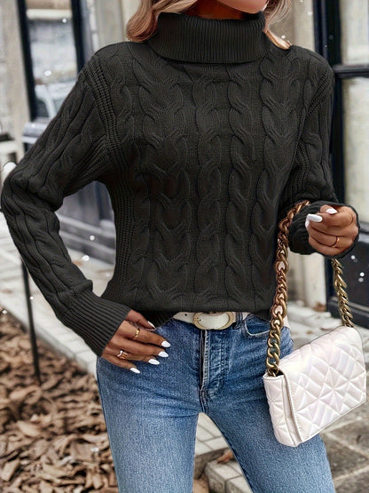 Cable Knit Turtleneck Sweater – Women's Long Sleeve Pullover