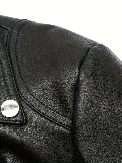 Faux Leather Moto Jacket – Asymmetric Zip Cropped Biker Jacket