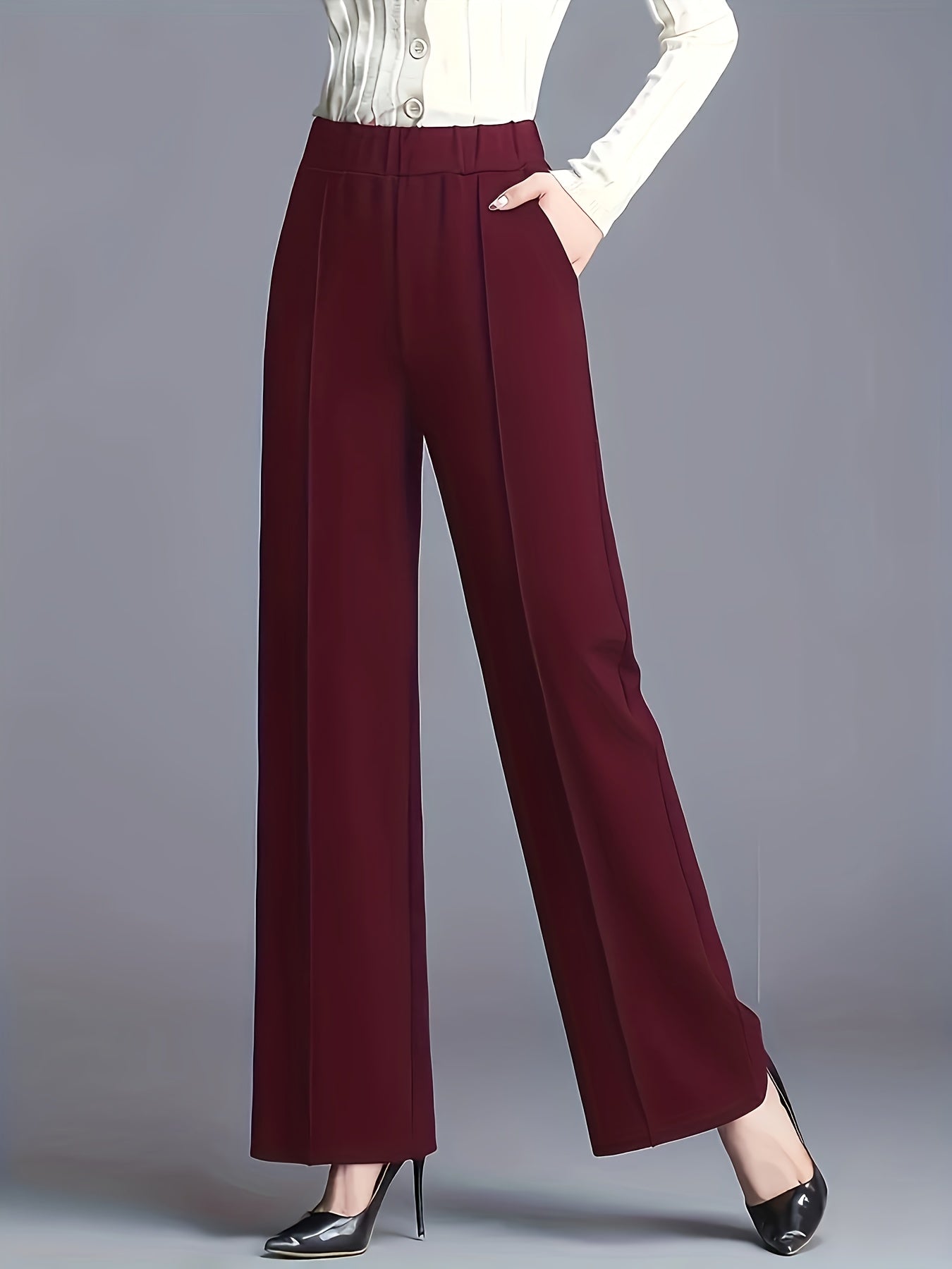 Wide-Leg Dress Pants – High-Waisted Tailored Trousers with Pockets
