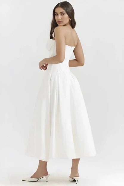 Women's Strapless Corset Midi Dress – Sweetheart Neckline A-Line Party Dress