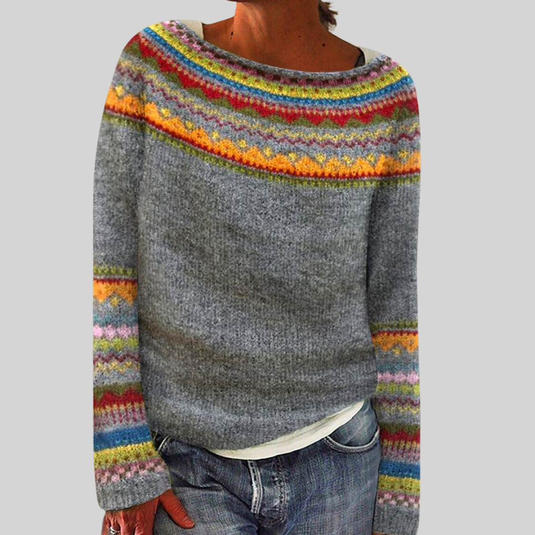Colorwork Yoke Knit Pullover – Women's Relaxed Fit Sweater