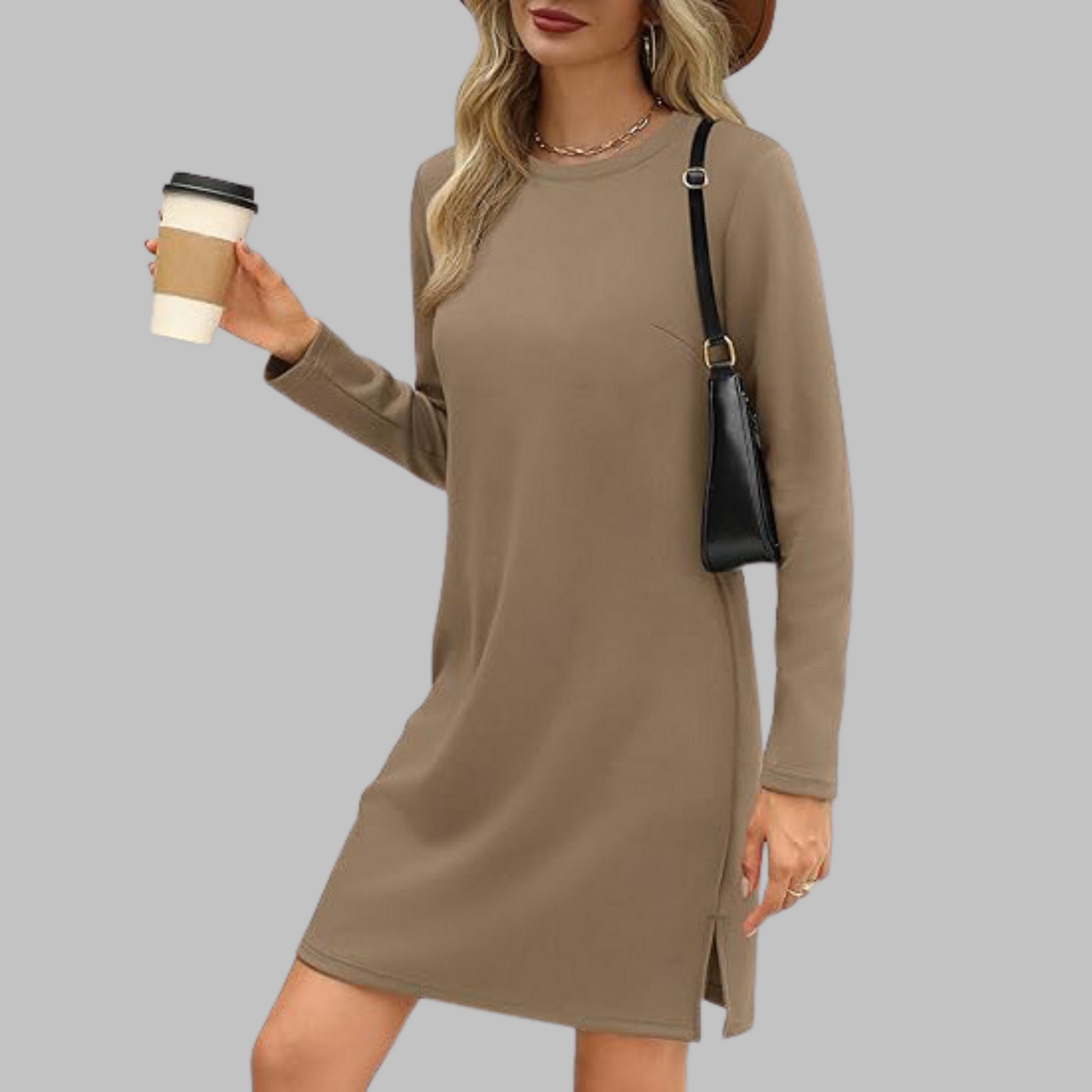 Long Sleeve Crewneck T-Shirt Dress – Slim Fit Casual Mini Dress