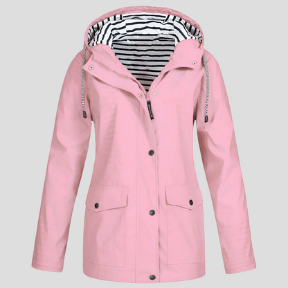Women's Waterproof Rain Jacket with Hood – Windproof Polyester Outdoor Coat