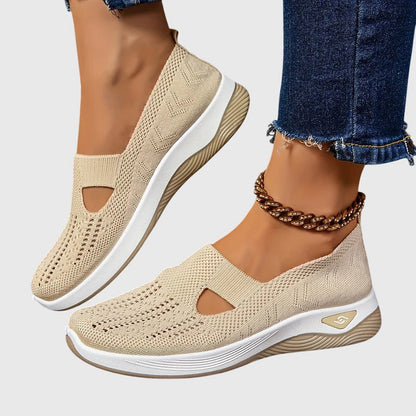 Knit Slip-On Wedge Sneakers – Cutout Breathable Casual Shoes