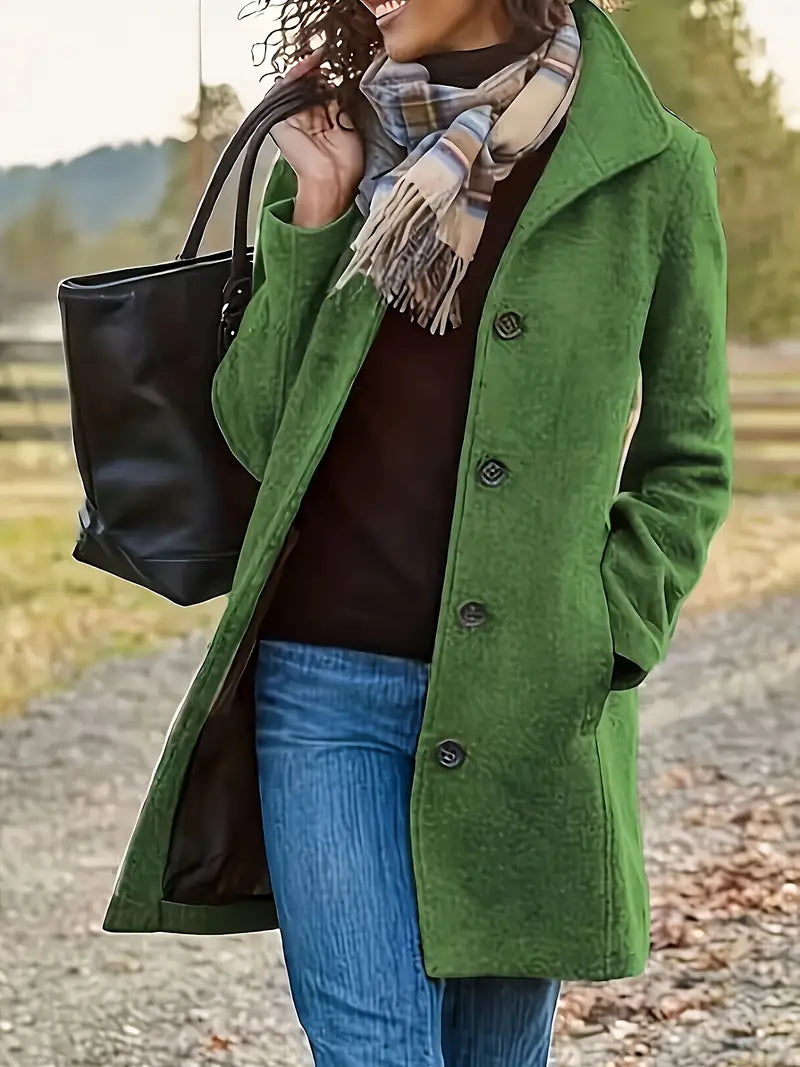 Women's Wool Blend Pea Coat – Mid-Length Lapel Button-Front