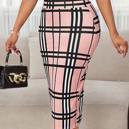 High-Waist Plaid Pencil Skirt – Bodycon Midi Work Skirt