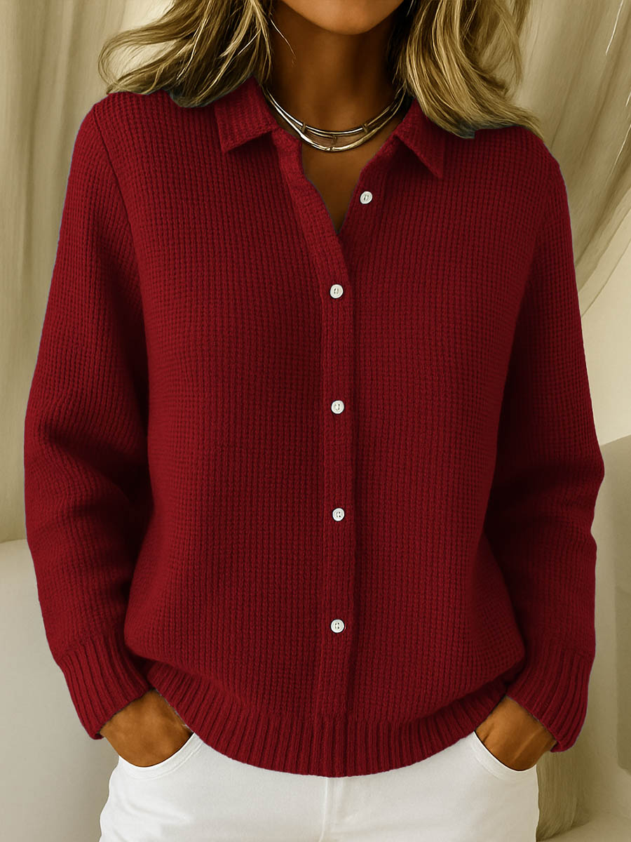 Collared Knit Cardigan – Button-Front Long Sleeve Sweater