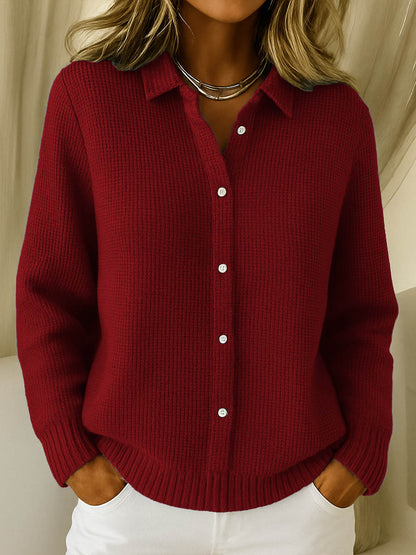 Collared Knit Cardigan – Button-Front Long Sleeve Sweater