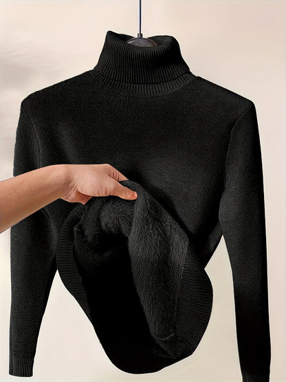Fleece Lined Turtleneck Sweater – Slim Fit Knit Pullover