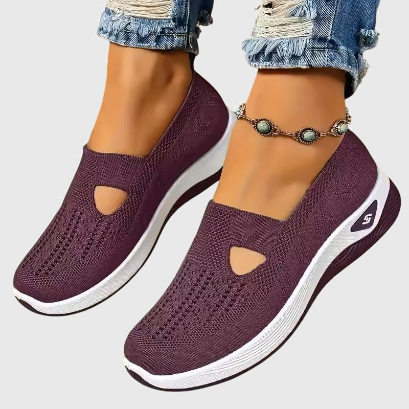 Knit Slip-On Wedge Sneakers – Cutout Breathable Casual Shoes