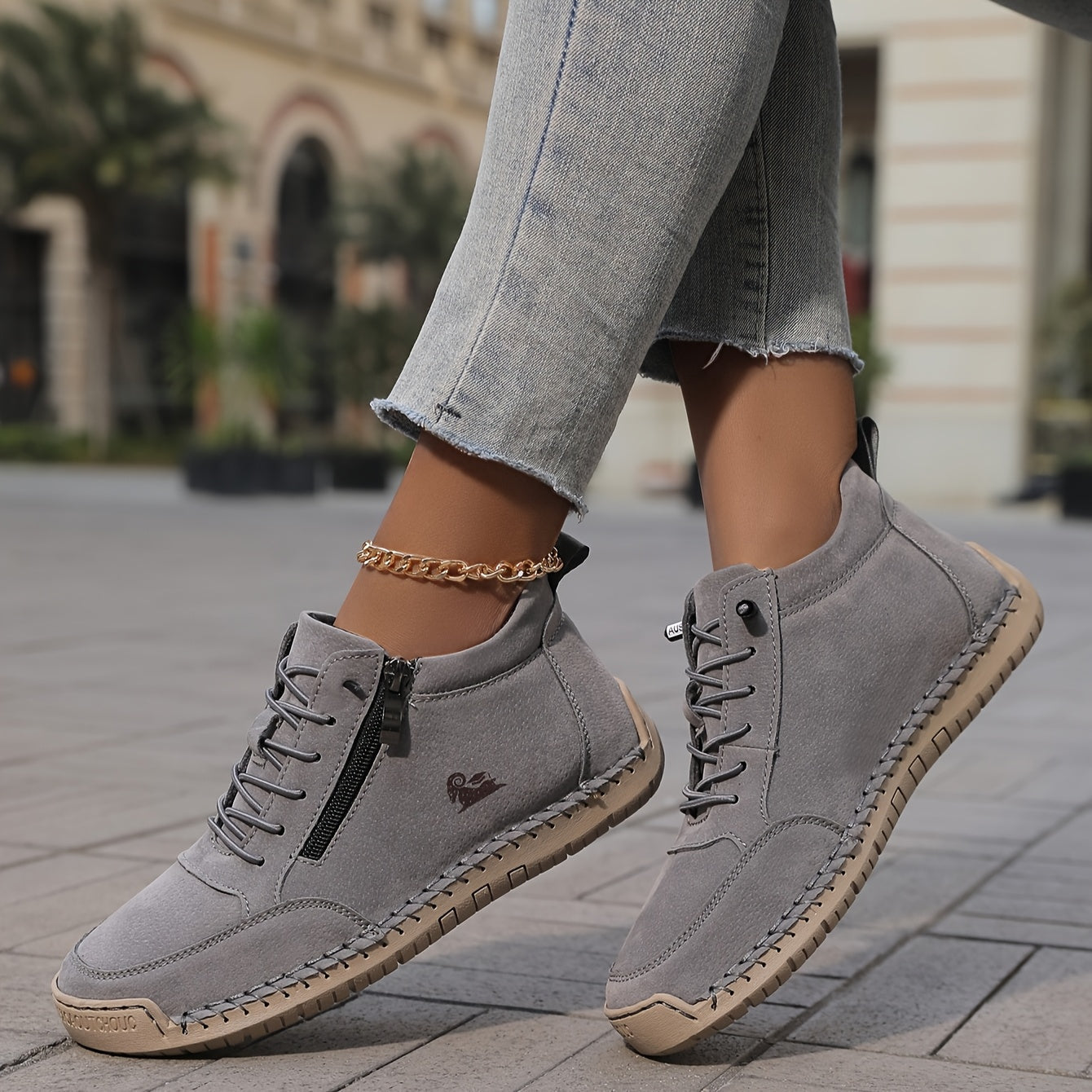 Flat Lace-Up Ankle Boots – Women's Side Zip Wide Toe Booties