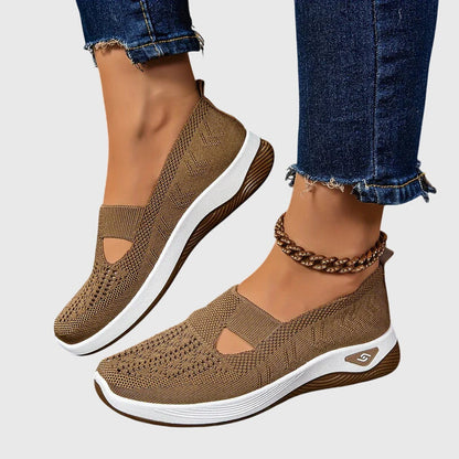 Knit Slip-On Wedge Sneakers – Cutout Breathable Casual Shoes