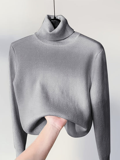 Fleece Lined Turtleneck Sweater – Slim Fit Knit Pullover