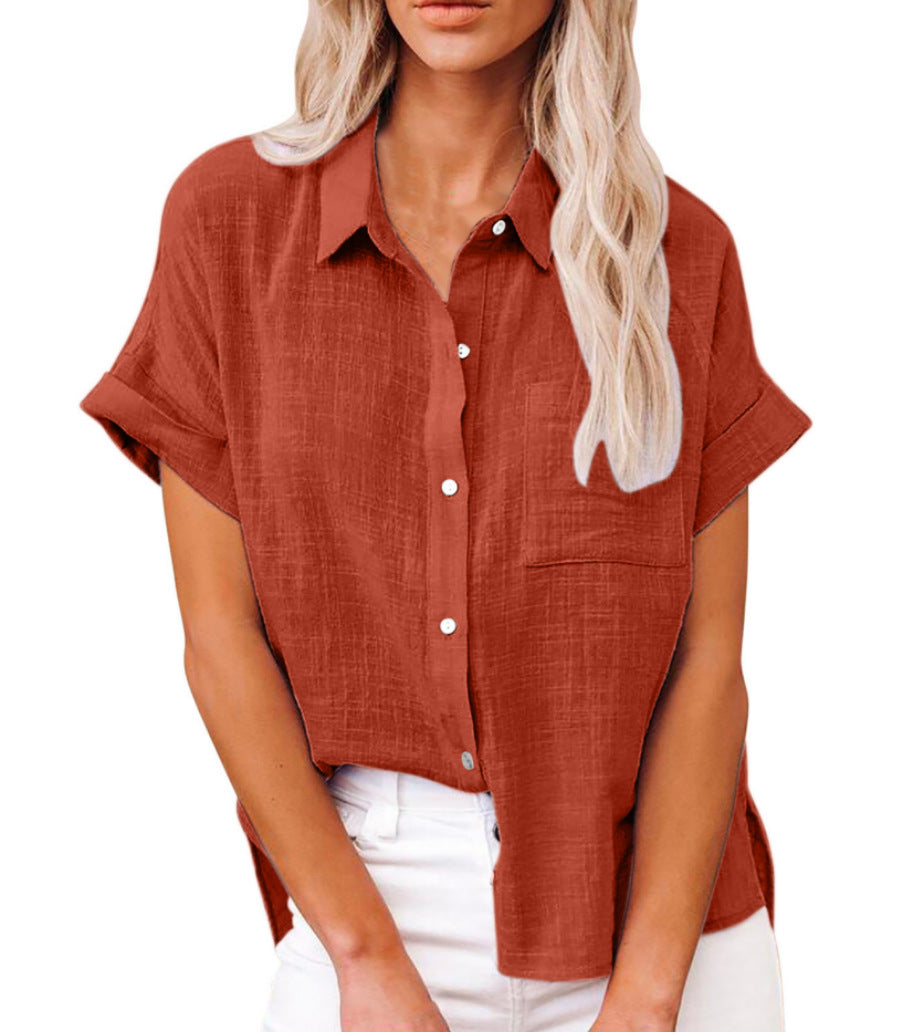 Linen Button-Down Shirt Women – Short Sleeve Relaxed Fit Blouse