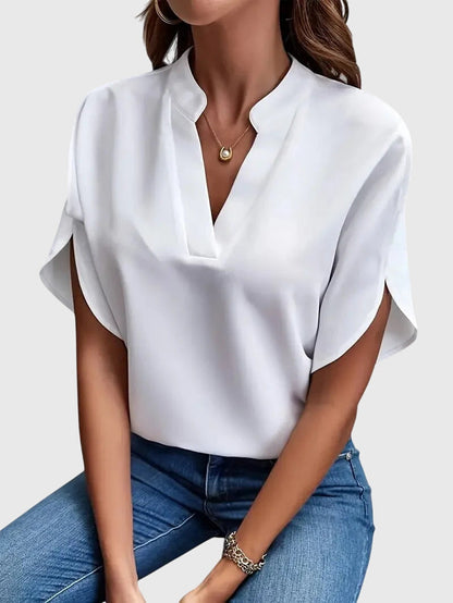 Split Sleeve V-Neck Blouse – Relaxed Fit Work Top