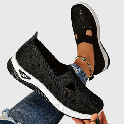 Knit Slip-On Wedge Sneakers – Cutout Breathable Casual Shoes