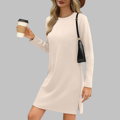 Long Sleeve Crewneck T-Shirt Dress – Slim Fit Casual Mini Dress