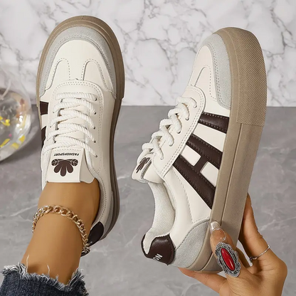 Women's Platform Sneakers – Retro Color Block Lace-Up Low-Top