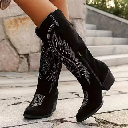 Embroidered Cowboy Boots – Women's Knee-High Western Block Heel