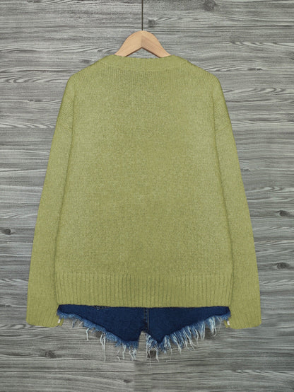 Cat Print Knit Pullover Sweater – Crewneck Relaxed Fit Long Sleeve