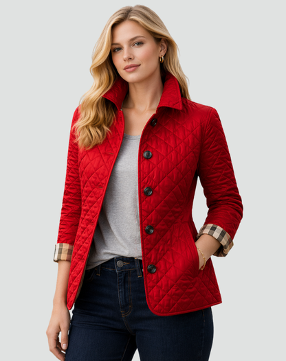 Diamond Quilted Jacket Women – Button-Front Lightweight Coat