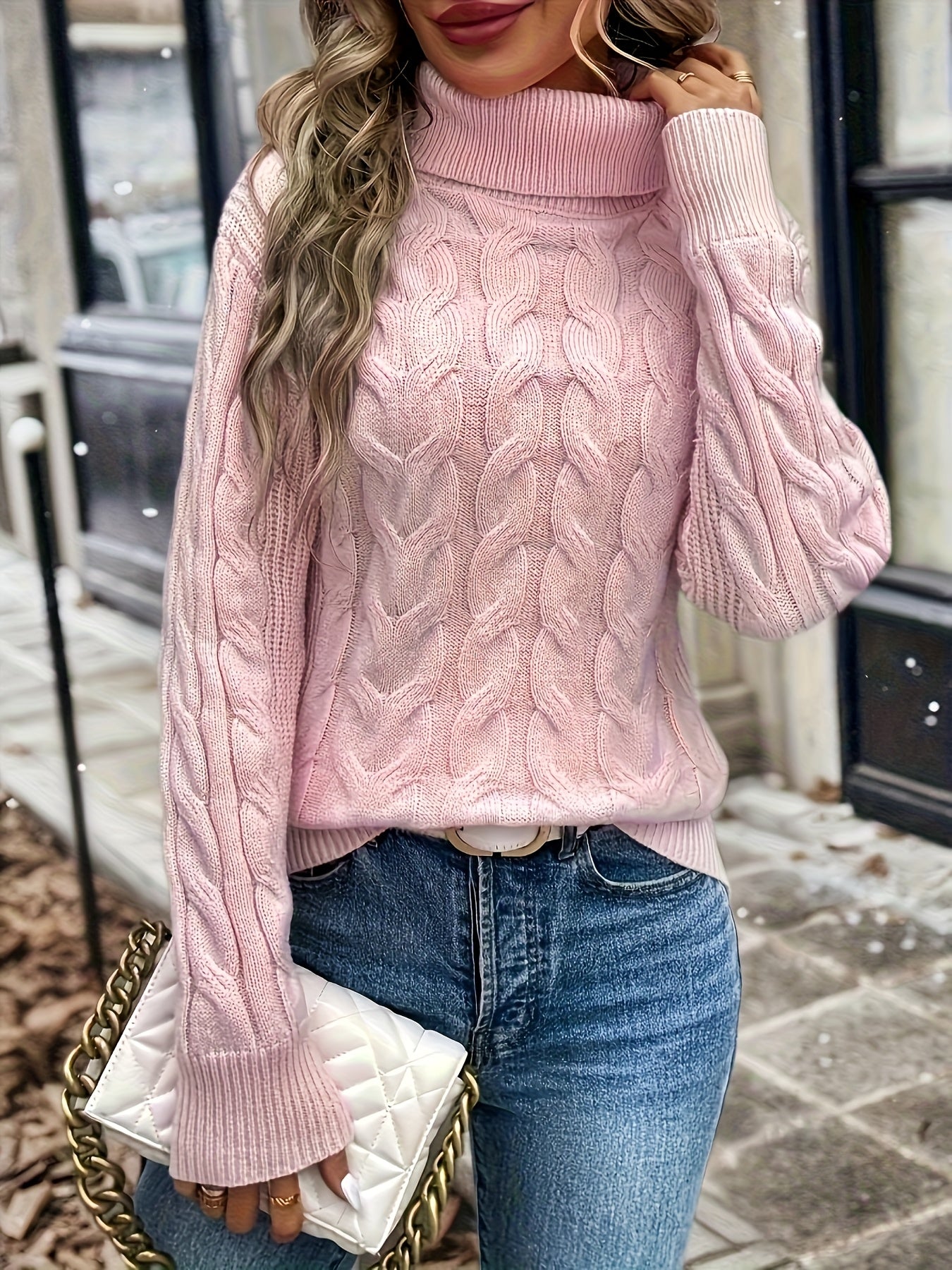 Cable Knit Turtleneck Sweater – Women's Long Sleeve Pullover