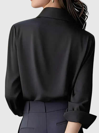 Satin Button-Down Blouse – Long Sleeve Hidden Placket Work Top