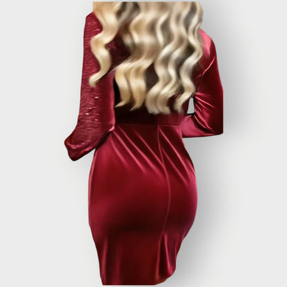Velvet Sequin Wrap Mini Dress – Long Sleeve Ruched Bodycon Party Dress