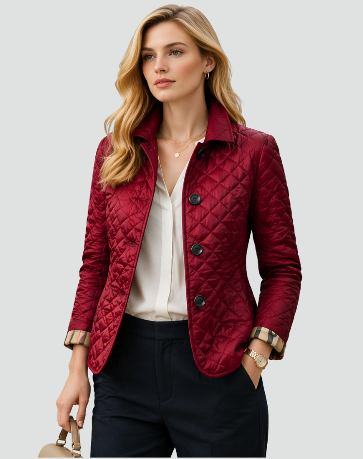 Diamond Quilted Jacket Women – Button-Front Lightweight Coat
