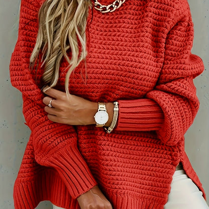 Chunky Knit Mock Neck Sweater – Oversized High-Low Pullover