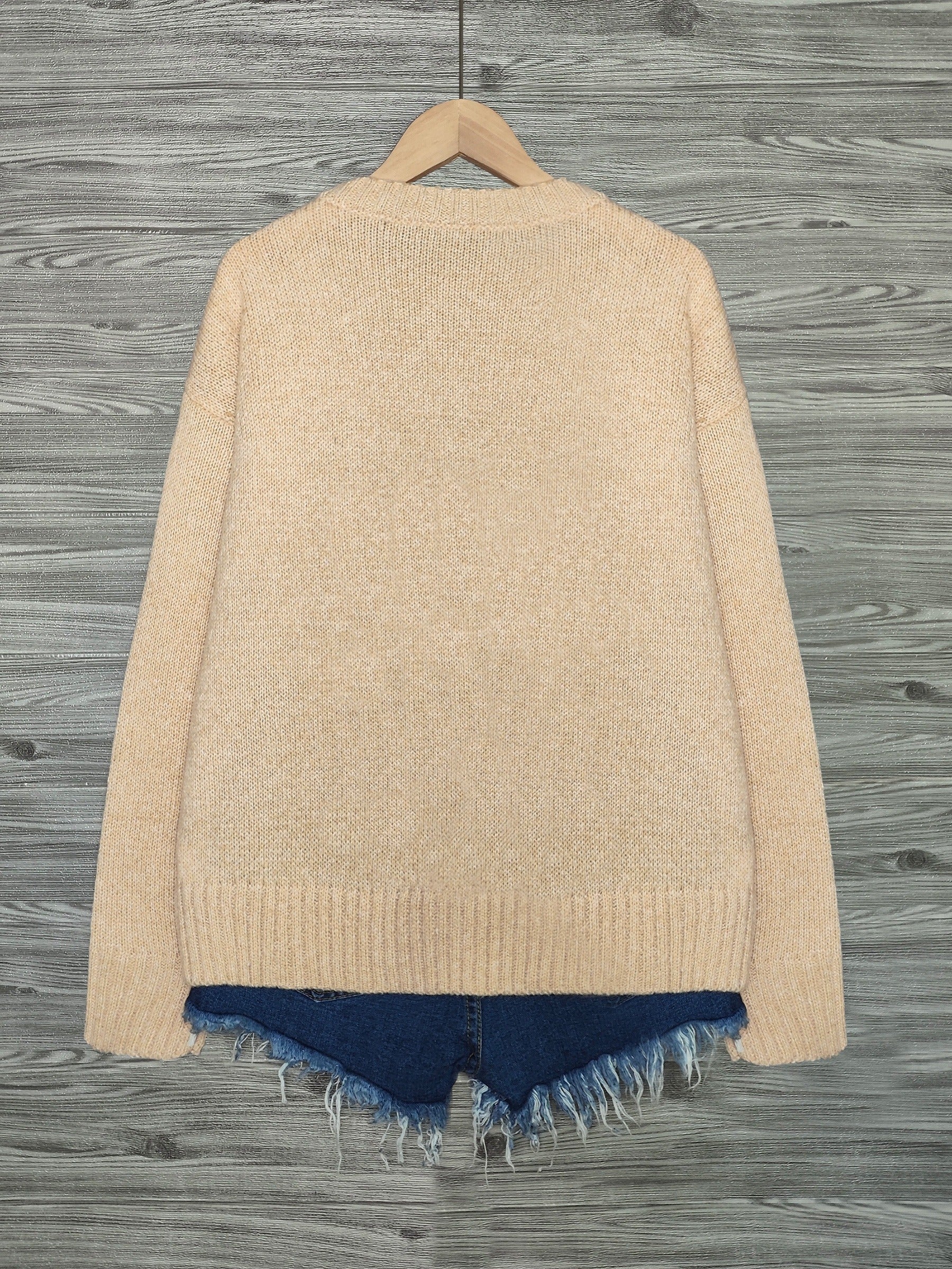 Cat Print Knit Pullover Sweater – Crewneck Relaxed Fit Long Sleeve