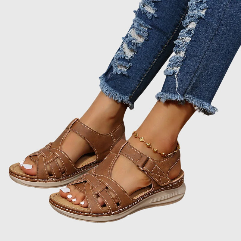 Woven Closed Toe Wedge Sandals – Velcro Ankle Strap Summer Sandals