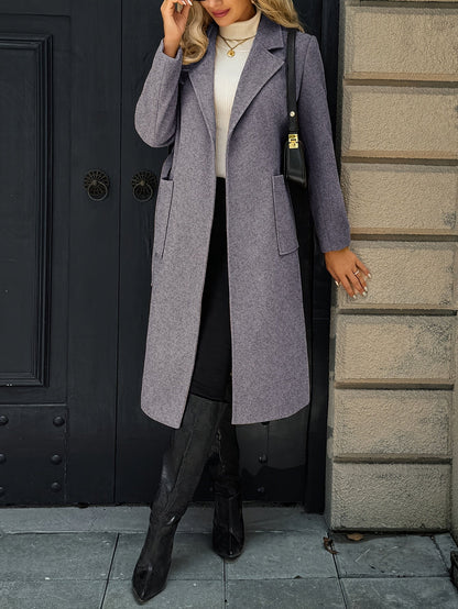 Belted Wool-Blend Long Coat – Lapel Wrap Camel Overcoat