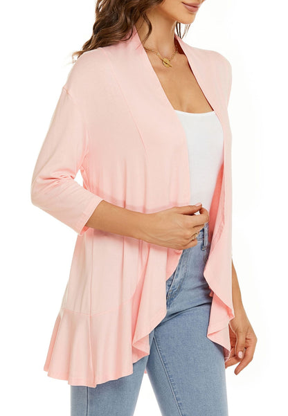 Open Front Draped Cardigan – Women's 3/4 Sleeve Lightweight Layer