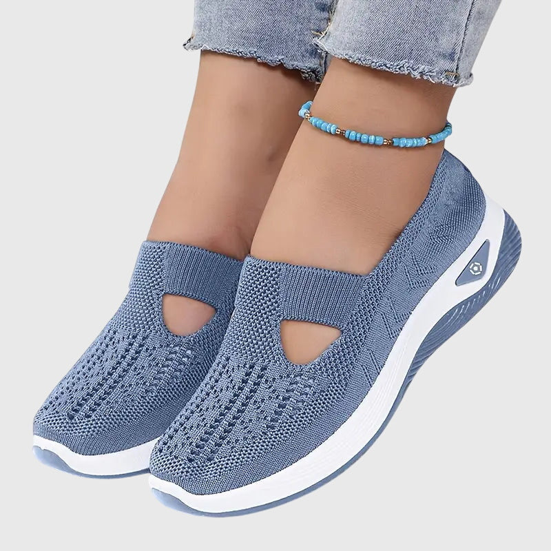 Knit Slip-On Wedge Sneakers – Cutout Breathable Casual Shoes