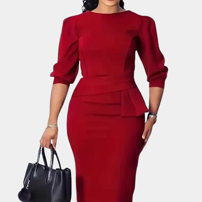 Peplum Midi Dress – 3/4 Sleeve Bodycon Work Dress
