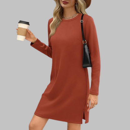 Long Sleeve Crewneck T-Shirt Dress – Slim Fit Casual Mini Dress
