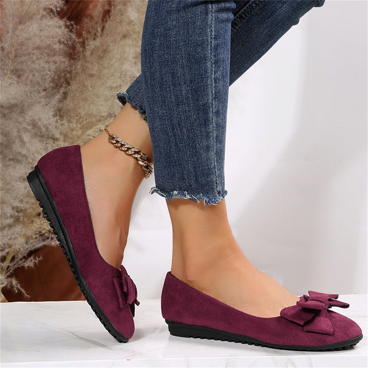 Suede Bow Ballet Flats – Women's Round Toe Slip-On Flats