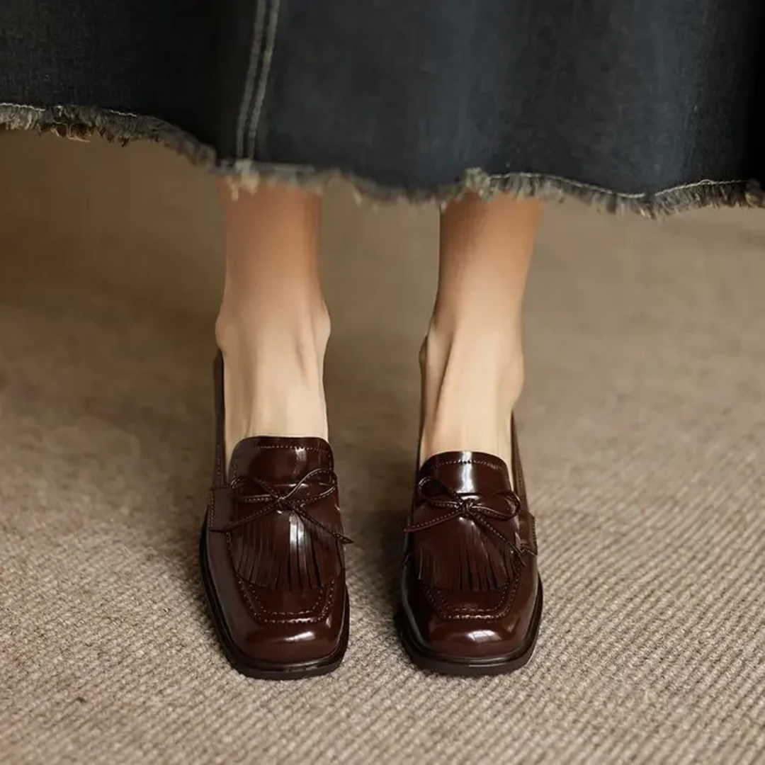 Patent Leather Tassel Loafer Pumps – Block Heel Round Toe