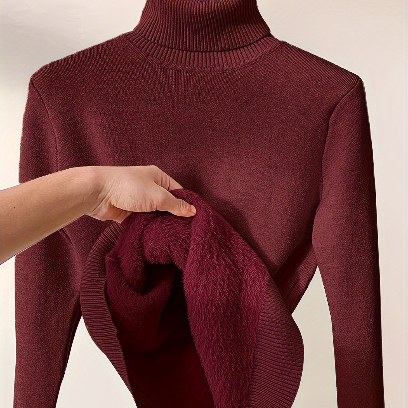 Fleece Lined Turtleneck Sweater – Slim Fit Knit Pullover