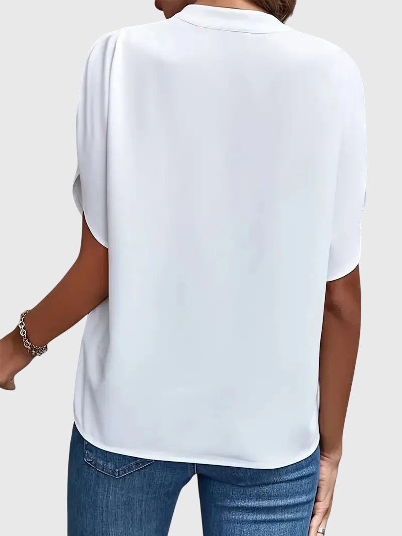 Split Sleeve V-Neck Blouse – Relaxed Fit Work Top