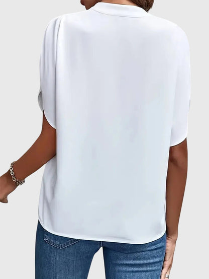 Split Sleeve V-Neck Blouse – Relaxed Fit Work Top